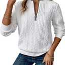 XNC Women's Sweatshirts Quarter Zip Long Sleeve White Pullover Crewneck Textured Fall Fashion Outfits 2025 Winter Clothes, S