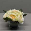 Artificial Peony Silk Flower Centerpieces Faux Floral Arrangement in Glass Vase for Home Wedding Table Decoration (Champagne)
