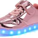 Kids LED Lights Up Shoes USB Charging Luminous Trainers 7 Colors Flashing Lace Up Sneakers Sport Running Shoes/Unisex Boys Girls Children Birthday Gifts White Black Pink, 36