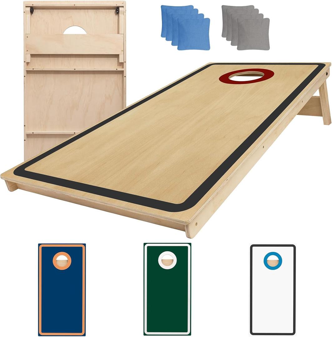 Cornhole Board Set - No Bounce,Regulation Size 4x2 ft,Made of 1/2" Pine Plywood,UV Printing Includes 8 Bean Bags and 2 Cornhole Boards,Perfect for Outdoor Games and Gatherings