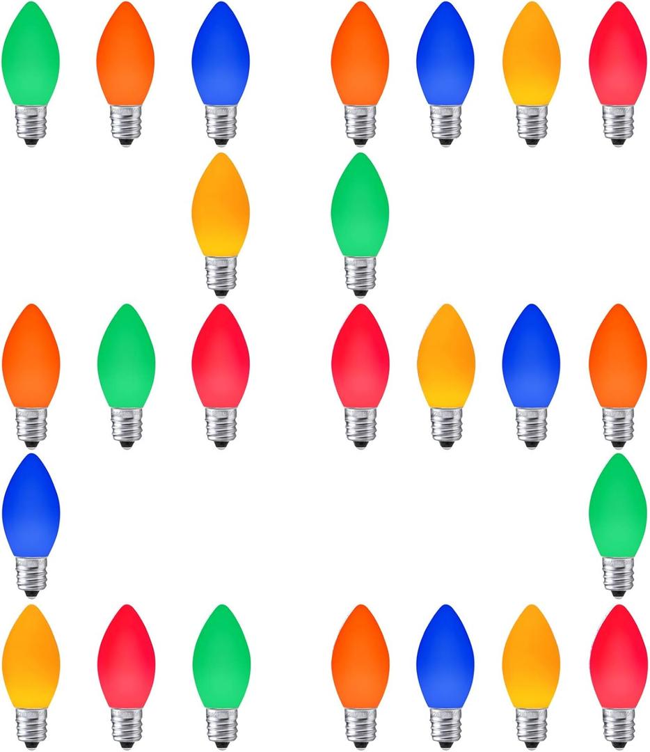LED Christmas Replacement Bulbs 25 Pack C7, for Outdoor and Indoor, Dimmable, E12 Candelabra Base, Multi Colored Light