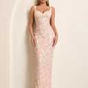 HTZMO Womens Floral Bodycon Formal Wedding Guest Maxi Dress | Fall Bride Shower Party, Elegant V Neck Long Dresses, Soft Stretchy Mesh Fabric, Winter 2026 (L)