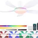 PHORUS RGB Ceiling Fans with Lights and Remote/APP,48" White Low Profile Ceiling Fans with Quiet Reversible DC Motor, Modern Flush Mount Fans Light with 3 Colors 6 Speeds