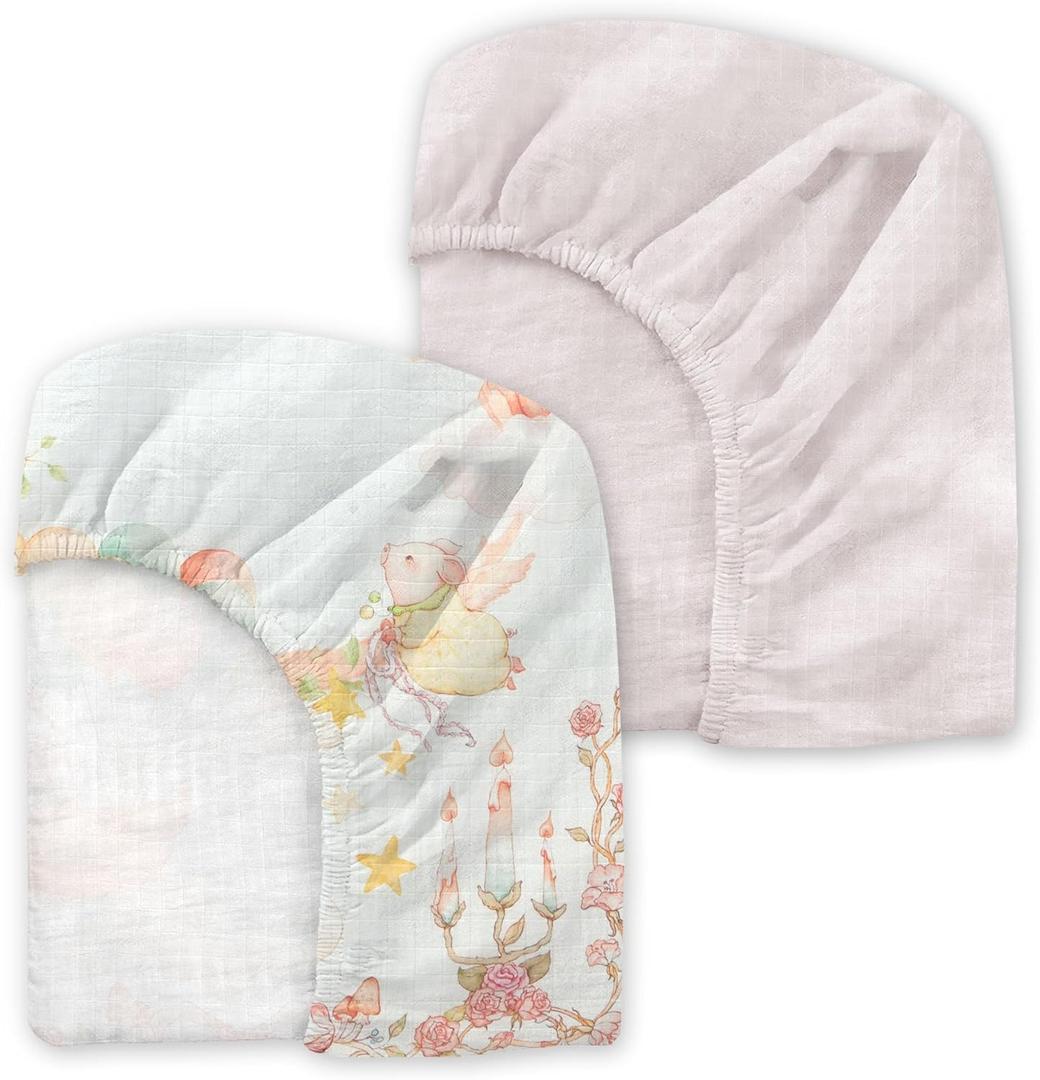 Crib Sheets 2 Pack - 100% Cotton Fitted Crib Sheet for Baby Boys Girls, Soft Breathable Toddler Bedding, Standard Crib Mattress 52"x28", Moonlight Tea Party