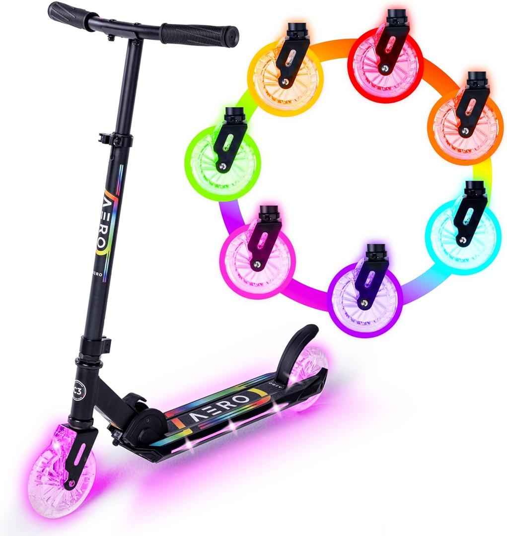 Aero Scooter for Kids 5-12 | Dynamic Lights, Hand Brake & Shock Absorption | Boys Girls 2 Wheels Kick Scooter | Foldable & Height Adjustable