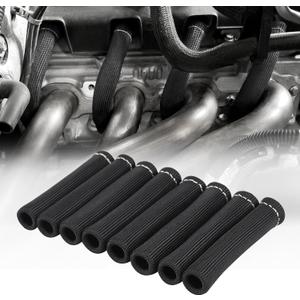Spark Plug Wire Heat Shield Sleeve 2500 Spark Plug Boot Protector Boots Wrap for SBC BBC 350 454 8PCS Plug Wire Covers (Black)