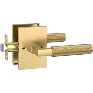 Asidrama 1 Pack Champagne Bronze Passage Door Handles, Door Lever with Door Knobs Indoor for Bedroom or Bathroom, Heavy Duty Door Handles Interior with Locks for Left Right Sided Doors ZR08-098