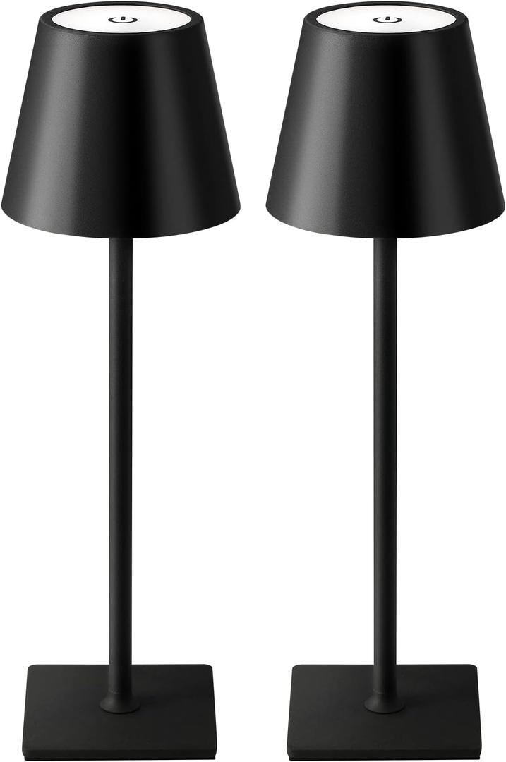 KDG 2 Pack Cordless Table Lamp,Portable LED Desk Lamp, 5000mAh Battery Operated, 3 Color Stepless Dimming Up, for Restaurant/Bedroom/Bars/Outdoor Party/Camping/Coffee Shop Night Light  (Black-2)