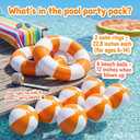 8Pcs Inflatable Pool Float Set Includes 2Pcs 22.8" Swim Ring & 6Pcs 16" Beach Ball Bulk PVC Summer Water Toys for Swimming Pool Beach Hawaiian Tropical Party Favors Decorations Supplies