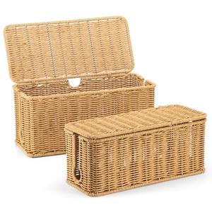 2Pack Large Cable Management Box, Handwoven Imitation Rattan Cord Organizer Wire Hider Box, Desk Cord Management to Hide Cords and Power Strips