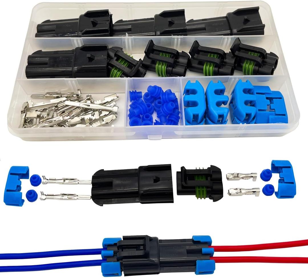 14-12 AWG 2 Pin Connector Weather Pack Connectors Kit 2 Wire Waterproof Automotive Electrical Plug Connectors Quick Connect and Disconnect (4 Set)