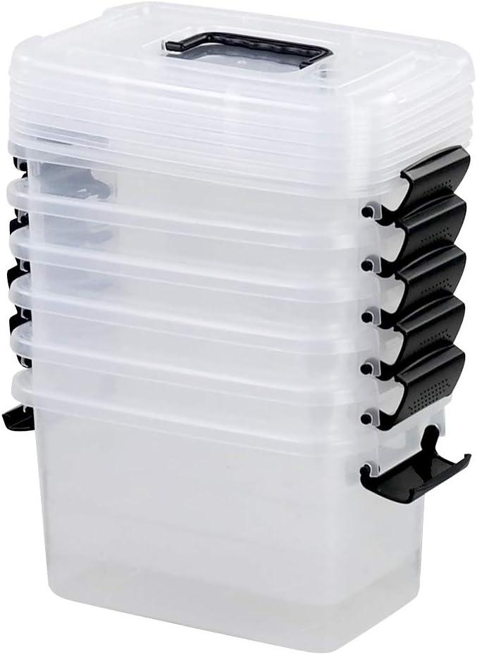 6 Pack 5.5 Quart Storage Container Box with Lids, Small Plastic Storage Bins with Handle