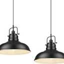 zeyu Black Pendant Lighting, 2 Pack Hanging Kitchen Lights, 1-Light Pendant Light with Metal Dome Shade, Matte Black Finish, 016-1M-2PK BK, Large