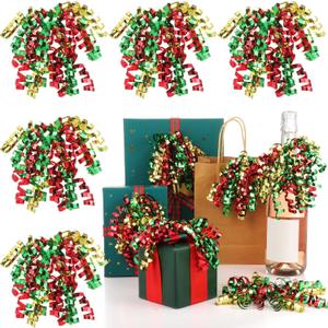 Lyrow 30 Pcs Christmas Curly Bows Self Adhesive Gift Wrap Accessory Xmas Holiday Gift Bows for Gift Wrapping Christmas Presents Wine Bottle Treat Bag Bridal Shower Wedding Party Favor (Gold Red Green)