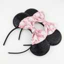 Ears Mouse Ears Headband with Sequin Bows, Headbands for Women Halloween Costume, Headwear Hair Accessories -2 pack Black and Pink