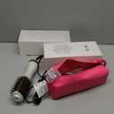 Travel Dual Voltage Hair Dryer Brush 4-IN-1 Portable Mini Hot Air Blow Dryer Straightener & Curler Brush, Titanium Round Blowout Styler Volumizer Tools, 110/240V US/EU/UK Plug for International Travel (Nacre White & Ros Gold)