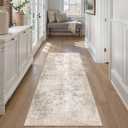 2x6 Washable Runner Rug Beige Grey Abstract Non Slip Soft Low Pile Hallway Kitchen Rug Neutral Modern Carpet for Laundry Bathroom Bedroom Living Room Home Decor