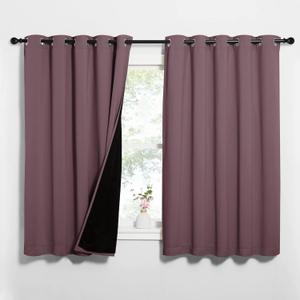NICETOWN Dry Rose 100% Blackout Lined Curtains, 2 Thick Layers Completely Blackout Window Treatment Thermal Insulated Drapes for Kitchen/Bedroom (1 Pair, 62 inches Width x 63 inches Length Each Panel)