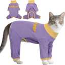 T'CHAQUE Sticky Hair Cat Onesie Pajamas, Soft Long Sleeve Cat Clothes, Anti-Shedding, Surgery Recovery Suit, Wound Protection & Preventing Licking, Kitten Sweaters for Male & Female, Purple-M