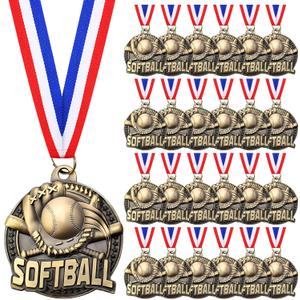 Cunno 24 Pcs Gold Medals Bulk 2 Inch Award Ribbons Sports Themed Metal Medal Trophy for Team Day Tournaments Birthday Party Winner Gifts