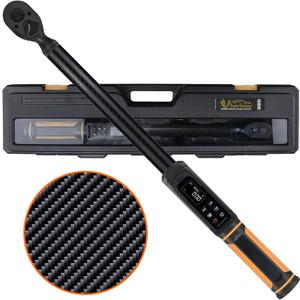 Digital Torque Wrench 1/2 Drive with Carbon Fiber Body, 2.2-147.5 Ft.lb Range, 1% Accuracy with Vibration, Buzzer and LED Alert, Suitable for Car, Motorcycle and Bicycle