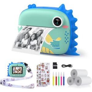 HiMont Kids Camera Instant Print, Selfie Digital Camara for Kids with Print Paper & 32G Card, 2.5K Video & Instant Print Camera with Color Pens for DIY, Fun Gift for Girls Boys 3-12 Years Old (Blue)