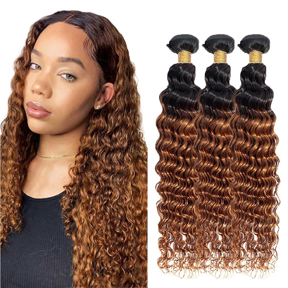 1B30 Ombre Brown Bundles Human Hair Deep Wave 3 Bundles 18 18 18 Inch Unprocessed Brazilian Virgin Remy Dark Brown Deep Wave Bundle Human Hair Extensions