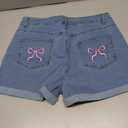 WDIRARA Women's Bow Embroidery Frayed Hem Denim Shorts Y2k Jean Shorts
L