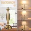 Seealle White Gold Lamps for Bedrooms Set of 2 - Touch Control Bedside Lamp with USB C+A, 3 Way Dimmable Nightstand Lamps with USB Port, Table Lamp for Living Room(White Shade and Gold Base)