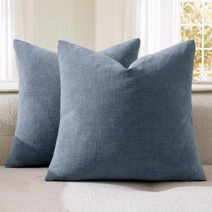 MIULEE Dark Grey Blue Couch Pillow Covers 18x18 Inch, Set of 2 Soft Chenille Decorative Square Throw Pillow Covers Farmhouse for Sofa Living Room Bed