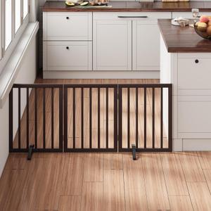 Brown 18-55" Wide Dog Gate, Bamboo Dog Gates for the House Doorways, Freestanding Pet Gates for Dogs, Doogie Puppy Fence Gate