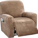 H.VERSAILTEX Velvet Stretch Recliner Couch Covers 4-Pieces Style Recliner Chair Covers Recliner Cover for Reclining Chair Slipcovers Feature Non Slip Form Fitted Thick Soft Washable, Camel