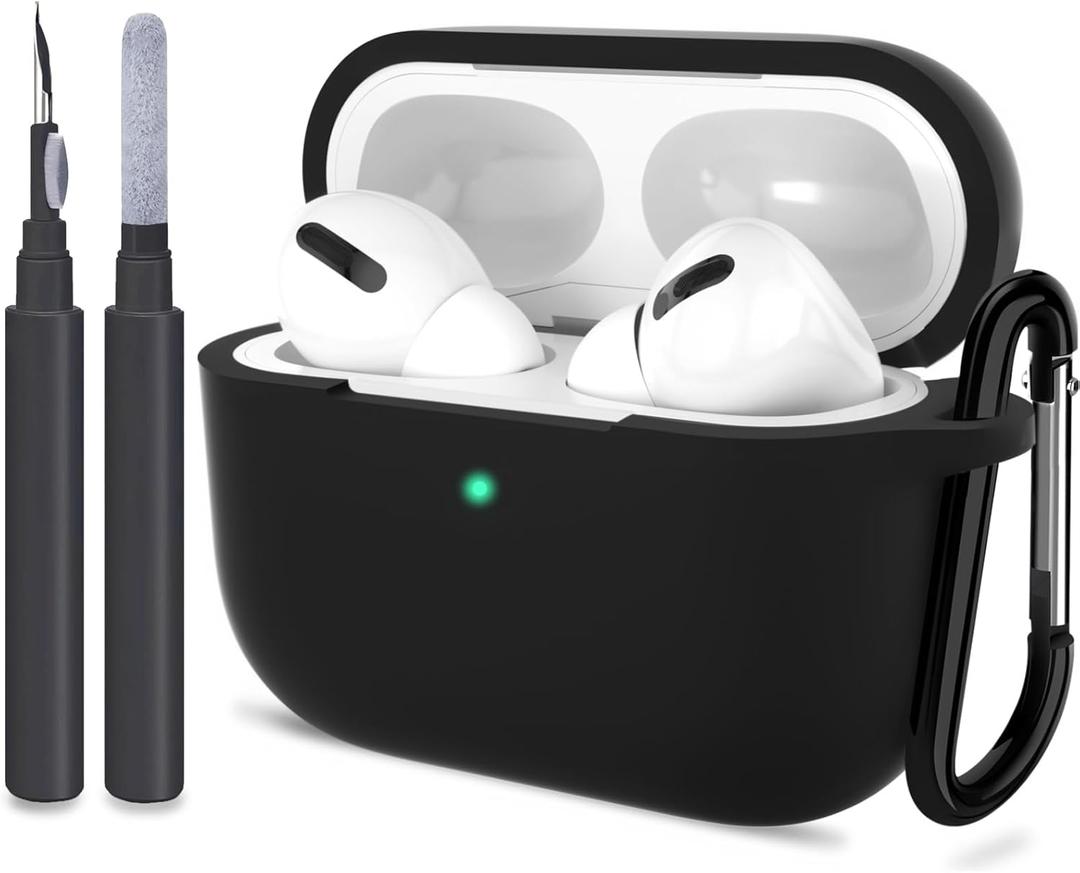 ATUAT for AirPods Pro 1st/2nd Generation Case Cover, Protective Silicone Skin Accessories with Keychain for Women Men for Apple AirPods Pro 2019/2022 Charging Case,Front LED Visible-Black