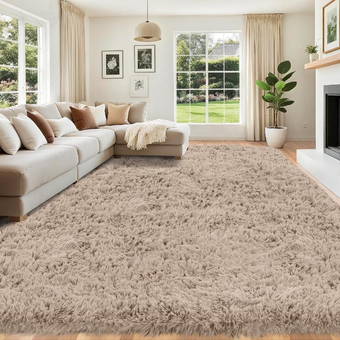 8x10 Area Rug for Living Room: Ultra Soft Fluffy Rug Modern Large Thicked Shag Rug for Bedroom Non Slip Indoor Fuzzy Carpets for Girls Kids Room Nursery Dorm Home Decor Camel