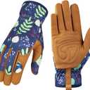 Bamllum Leather Gardening Gloves for Women - Working Gloves for Weeding, Digging, Planting, Raking and Pruning (Brown)