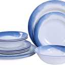 Melamine Dinnerware Sets- 12pcs Melamine Plates and Bowls Set for 4, Suitable for Indoor and Outdoor Use, Blue