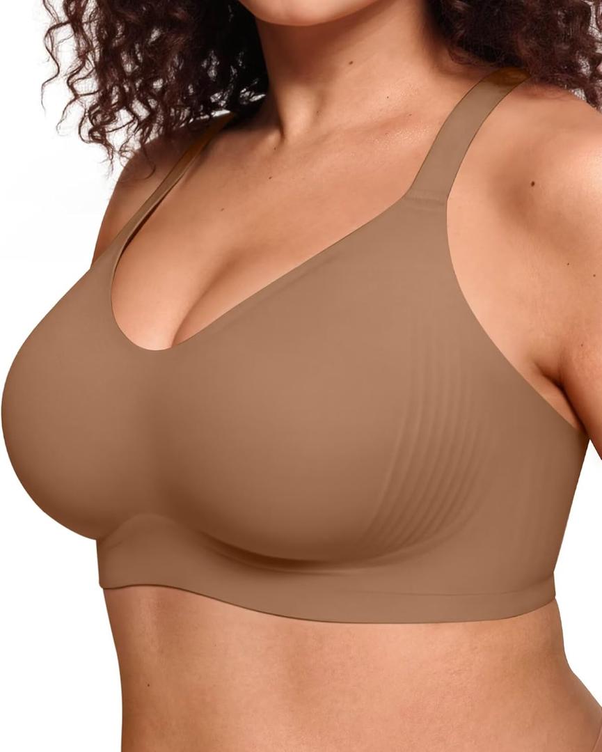Vertvie Bras for Women No Underwire Wireless Push Up Seamless Full Coverage Comfort Sports Everyday Bra Regular & Plus Size (Medium, Brown)