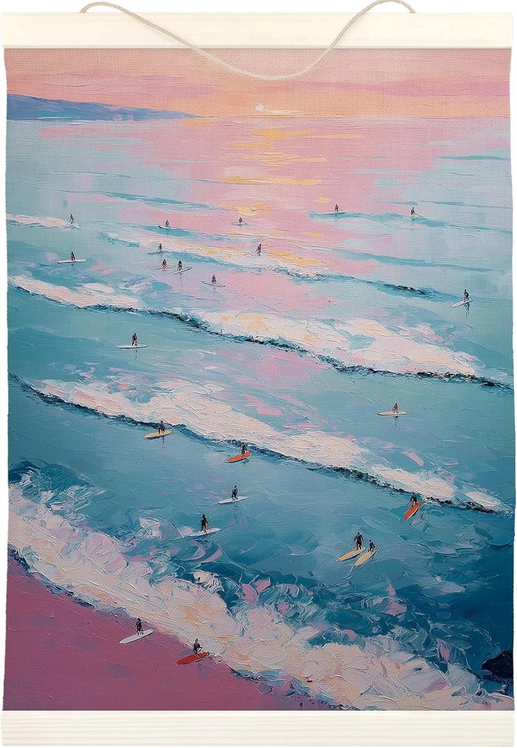 LKETW Coastal Beach Surf Poster Hanger Frame 12x16 Inch, Ocean Seaside Surfing Beachy Wall Art Posters for Bedroom, Watercolor Coastal Hanging Banner Decor for Home Surf Room Beach House