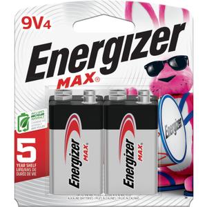 Energizer MAX 9V Batteries (4 Pack), 9 Volt Alkaline Batteries