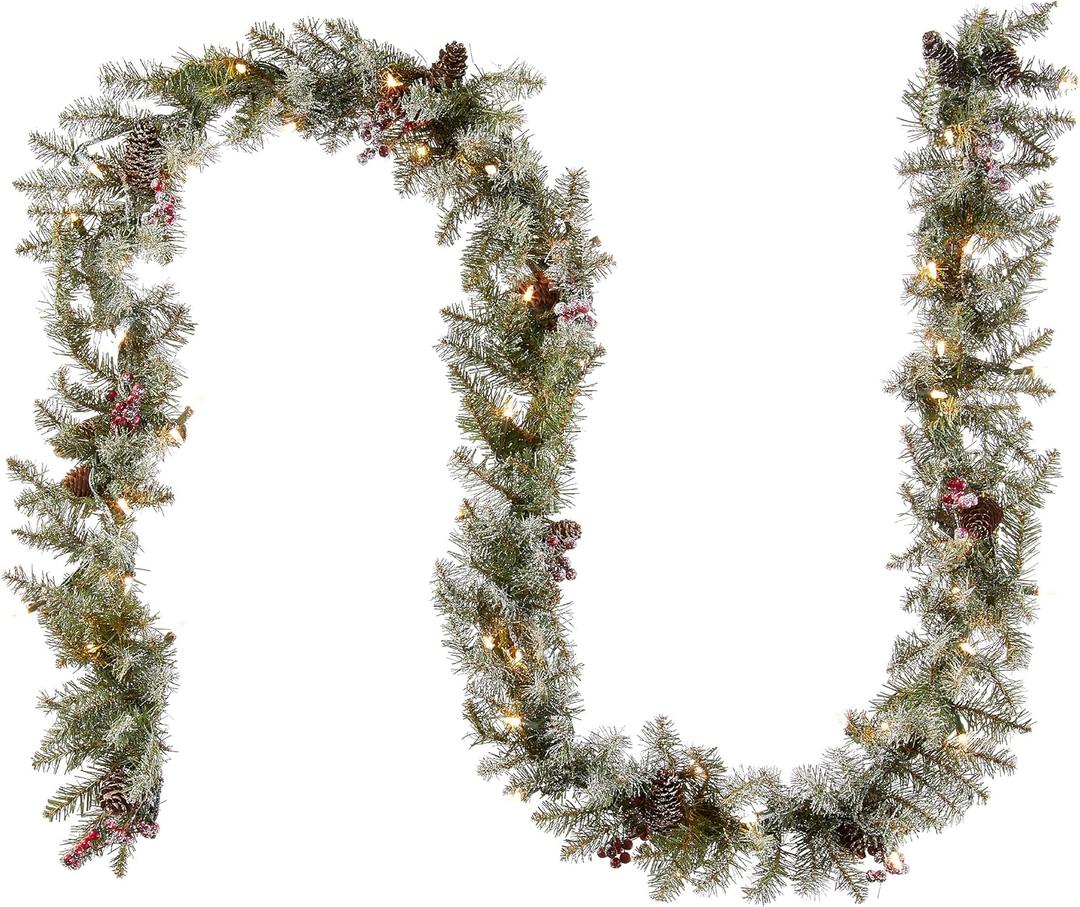 National Tree Company Artificial Christmas Garland, Green, Dunhill Fir, Decorated with Pine Cones, Berry Clusters, Frosted Branches, Christmas Collection, 9 Feet