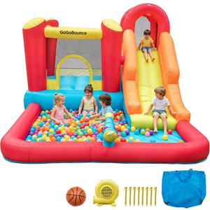Inflatable Bouncy Castle with Slide, 146" L Indoor Kids Combo Bounce House for Birthday Party, Rainy Snowy Day, All-Season Garage Basement Playhouse Ages 3-10, XXL