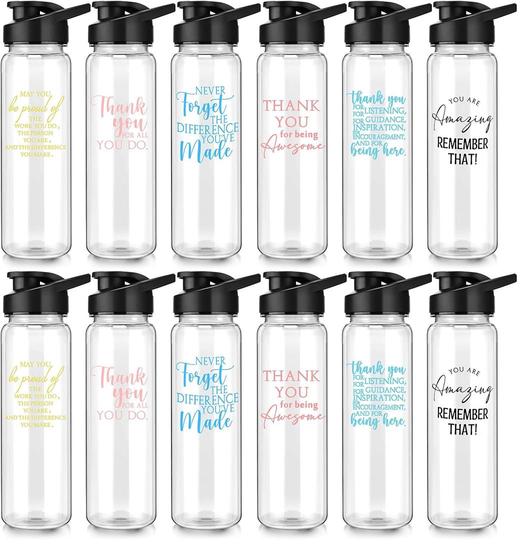 Inbagi 12 Pcs Employee Appreciation Gifts 24 oz Plastic Water Bottles Thank You Coworker Leak Proof Sports Water Bottles for Boss Day Vet Tech Week Gifts Team Staff Teacher Students Women Men Office