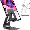 OMOTON Adjustable Tablet Stand for Desk, Upgraded Longer Arms for Greater Stability, T2 Tablet Holder with Hollow Design for Bigger Sized Phones and Tablets Such as iPad Pro/Air/Mini, Black