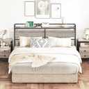 HOOBRO King Size Headboard, Headboard with 2 Outlets and 4 USB Ports, Adjustable Height, Storage Rack, Sturdy and Stable, Easy Assembly, Greige and Black