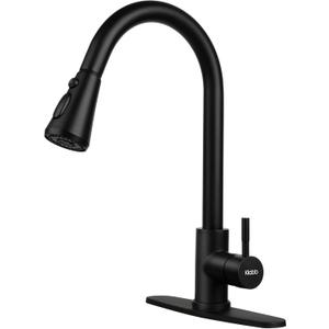 Klabb Kitchen Faucet, Matte Black Single Handle Brass Pull-Out Faucet with Sprayer & Deck Plate, Durable & Easy to Install for Kitchen Sink
