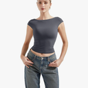 SUUKSESS Women Backless Sexy Going Out Tops Double Lined Open Back Y2k Basic Tee Shirts (Size Medium)