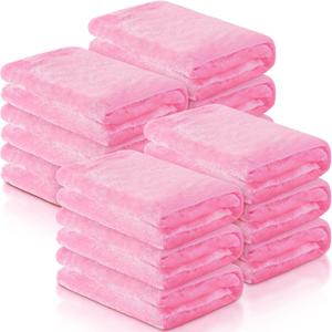 12 Pcs Fleece Blankets for Girls Sleepover Party Soft Fuzzy Throw Blanket 40 x 60 Inch Warm Flannel Blanket for Teenager Bed Travel SPA Movie Party(Pink)