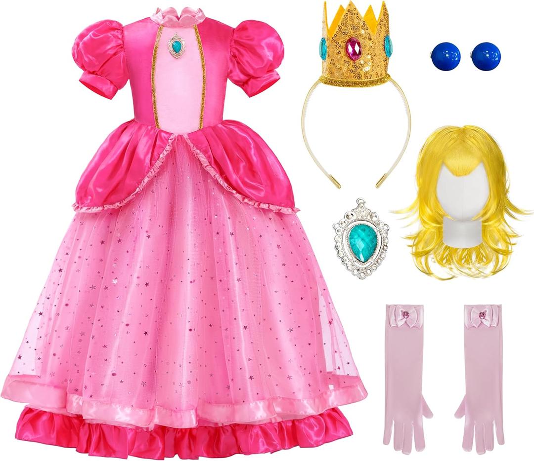 Spooktacular Creations Halloween Pink Princess Dress, Kids Princess Dress Up, Peach Crown Costume for Girls Birthday (Medium(8-10 yrs))