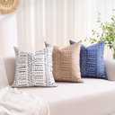 White Decorative Throw Pillow Covers Boho Cushion Covers Striped Pattern Farmhouse Pillow Covers 18x18 Square Country Throw Pillow Covers Set of 2 for Sofa Bed Living Room Home Decor