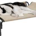 Veehoo Cooling Elevated Dog Bed, Raised Pet Cot with Guardrail & Slope Headrest, Durable Breathable Teslin Mesh, Non-Slip Feet, Washable Dog Couch Bed for Indoor & Outdoor, 47" x 32", Beige Coffee